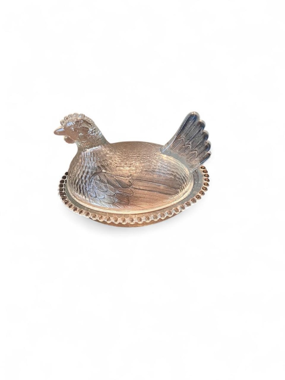 Indiana Beaded Clear Glass Hen on Nest